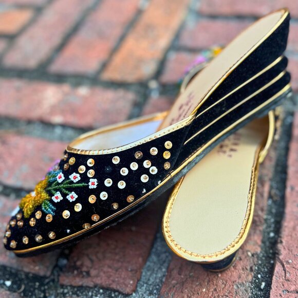 Vintage Jung Kee Beaded Velvet Mule Slides | Made in Hong Kong - Picture 5 of 11